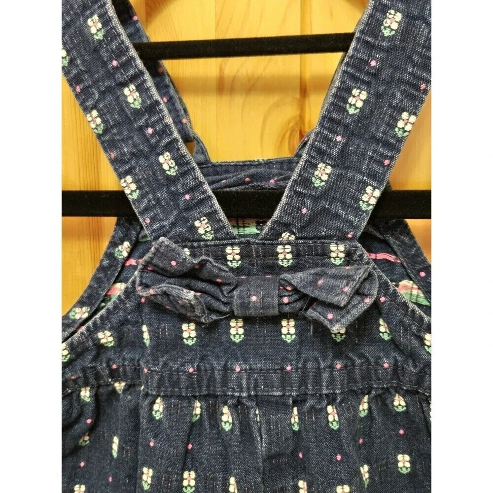VINTAGE OSHKOSH B'GOSH COTTON DENIM BID OVERALLS 1980S DAISY FLORAL BABY 12 MONS